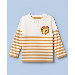 Babyhug 100% Cotton Terry Knit Full Sleeves T-Shirt & Joggers Set With Tiger Print - White & Light Orange