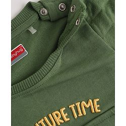 Babyhug 100% Cotton Terry Knit Full Sleeves T-Shirt & Joggers Set With Text Print & Fox Patch - Green