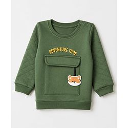 Babyhug 100% Cotton Terry Knit Full Sleeves T-Shirt & Joggers Set With Text Print & Fox Patch - Green