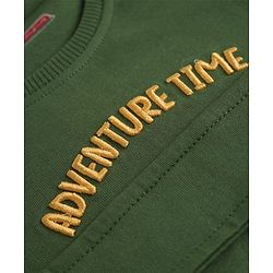 Babyhug 100% Cotton Terry Knit Full Sleeves T-Shirt & Joggers Set With Text Print & Fox Patch - Green
