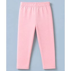 Babyhug Cotton Lycra Elastane Knit Slim Fit Full Length Solid Leggings with Hearts & Polka Dots Print Pack of 3 - Peach, Baby Pink & Light Green
