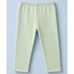 Babyhug Cotton Lycra Elastane Knit Slim Fit Full Length Solid Leggings with Hearts & Polka Dots Print Pack of 3 - Peach, Baby Pink & Light Green