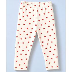 Babyhug Cotton Lycra Elastane Knit Slim Fit Full Length Solid Leggings with Hearts & Polka Dots Print Pack of 3 - Peach, Baby Pink & Light Green
