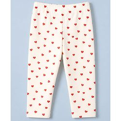 Babyhug Cotton Lycra Elastane Knit Slim Fit Full Length Solid Leggings with Hearts & Polka Dots Print Pack of 3 - Peach, Baby Pink & Light Green