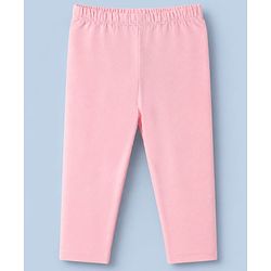 Babyhug Cotton Lycra Elastane Knit Slim Fit Full Length Solid Leggings with Hearts & Polka Dots Print Pack of 3 - Peach, Baby Pink & Light Green
