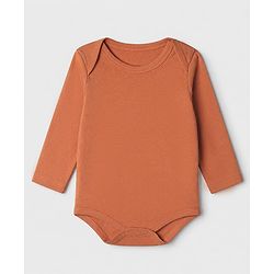 Babyhug 100% Cotton Interlock Knit Solid Onesies with Full Sleeves Pack of 5 - Rust Orange, Cream, Light Green, Brown & Light Brown