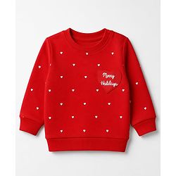 Babyhug HEAVY GAUGE 100% Cotton Terry Knit Full Sleeves Sweatshirt with Merry Holidays & Heart Print - Red