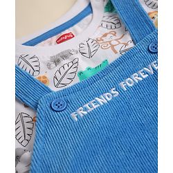 Babyhug 100% Cotton Single Jersey Knit Half Sleeves Dungaree With Animal Printed Inner Tee - White