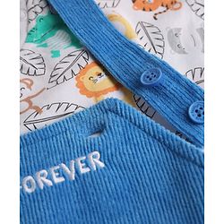 Babyhug 100% Cotton Single Jersey Knit Half Sleeves Dungaree With Animal Printed Inner Tee - White