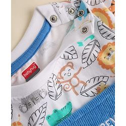 Babyhug 100% Cotton Single Jersey Knit Half Sleeves Dungaree With Animal Printed Inner Tee - White