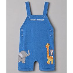Babyhug 100% Cotton Single Jersey Knit Half Sleeves Dungaree With Animal Printed Inner Tee - White