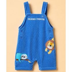 Babyhug 100% Cotton Single Jersey Knit Half Sleeves Dungaree With Inner Animal Printed Tee - White