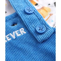 Babyhug 100% Cotton Single Jersey Knit Half Sleeves Dungaree With Inner Animal Printed Tee - White