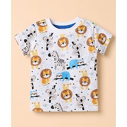 Babyhug 100% Cotton Single Jersey Knit Half Sleeves Dungaree With Inner Animal Printed Tee - White