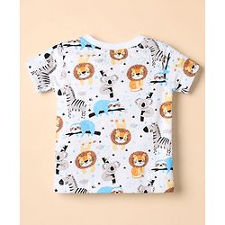 Babyhug 100% Cotton Single Jersey Knit Half Sleeves Dungaree With Inner Animal Printed Tee - White