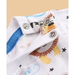 Babyhug 100% Cotton Single Jersey Knit Half Sleeves Dungaree With Inner Animal Printed Tee - White