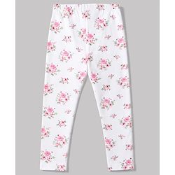 Babyhug Cotton Elastane Knit Solid Lycra Leggings With Floral Print Pack of 3 - Pink Brown White