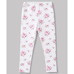 Babyhug Cotton Elastane Knit Solid Lycra Leggings With Floral Print Pack of 3 - Pink Brown White