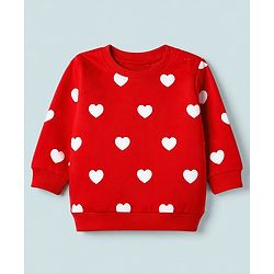 Babyhug Heavy Gauge 100% Cotton Terry Knit Full Sleeves Sweatshirts With Hearts and Cute Text Print Pack of 2 - Red & Beige