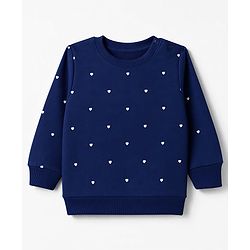Babyhug 100% Cotton Terry Knit Full Sleeves Sweatshirts with Hearts and Bow Print Pack of 2 - Navy & White