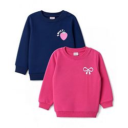 Babyhug Heavy Gauge 100% Cotton Terry Knit Full Sleeves Sweatshirt with Bow & Strawberry Print Pack of 2 - Dark Pink & Navy