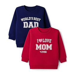 Babyhug 100% Cotton Terry Knit Full Sleeves Sweatshirts with Text Print Pack of 2 - Navy & Red