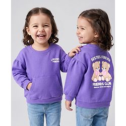 Babyhug 100% Cotton Terry Knit Heavy Gauge Full Sleeves Bear & Text Printed Sweatshirt at Front & Back - Purple
