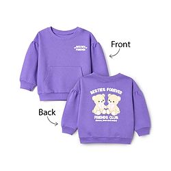 Babyhug 100% Cotton Terry Knit Heavy Gauge Full Sleeves Bear & Text Printed Sweatshirt at Front & Back - Purple