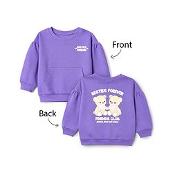 Babyhug 100% Cotton Terry Knit Heavy Gauge Full Sleeves Bear & Text Printed Sweatshirt at Front & Back - Purple
