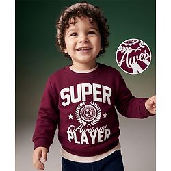 Babyhug 100% Cotton Terry Knit Full Sleeves Sweatshirt with Super Player Print - Wine
