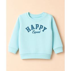 Babyhug 100% Cotton Terry Knit Sweatshirt with Full Sleeves and Happy Squad Print - Light Blue