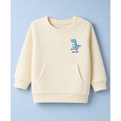 Babyhug Heavy Gauge Terry Knit Full Sleeves Sweatshirt with Dino Print & Kangaroo Pocket  - Off White