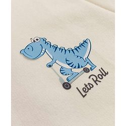 Babyhug Heavy Gauge Terry Knit Full Sleeves Sweatshirt with Dino Print & Kangaroo Pocket  - Off White