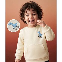 Babyhug Heavy Gauge Terry Knit Full Sleeves Sweatshirt with Dino Print & Kangaroo Pocket  - Off White