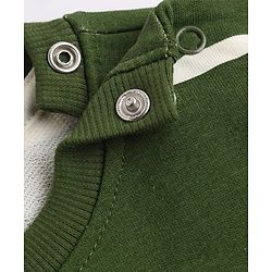 Babyhug 100% Cotton Heavy Gauge Terry Knit Striped Sweatshirt with Full Sleeves & Bear Patch with The Cool Club Text Print - Olive Green