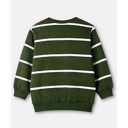 Babyhug 100% Cotton Heavy Gauge Terry Knit Striped Sweatshirt with Full Sleeves & Bear Patch with The Cool Club Text Print - Olive Green