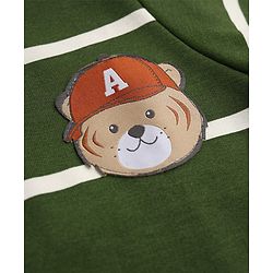 Babyhug 100% Cotton Heavy Gauge Terry Knit Striped Sweatshirt with Full Sleeves & Bear Patch with The Cool Club Text Print - Olive Green