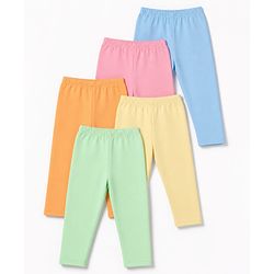 Babyhug Cotton Elastane Lycra Knit Solid Leggings Pack of 5 - Pink, Yellow & Orange