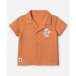Babyhug 100% Cotton Woven Half Sleeves Shirt and Shorts with Palm Trees Embroidery in Brown for 12-18 Months