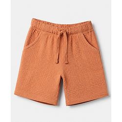 Babyhug 100% Cotton Woven Half Sleeves Shirt and Shorts with Palm Trees Embroidery in Brown for 12-18 Months