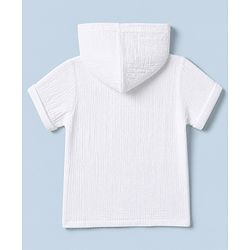 Babyhug 100% Cotton Woven Half Sleeves Hooded T-Shirt and Shorts Set - White