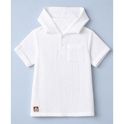 Babyhug 100% Cotton Woven Half Sleeves Hooded T-Shirt and Shorts Set - White