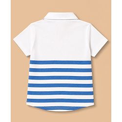 Babyhug 100% Cotton Knit Half Sleeves Striped Shirt & Shorts Set With Soccer Ball Patch - White