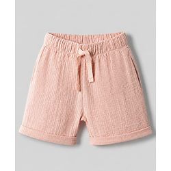 Babyhug 100% Cotton Woven Half Sleeves T-Shirt and Shorts with Bear Applique in Pink
