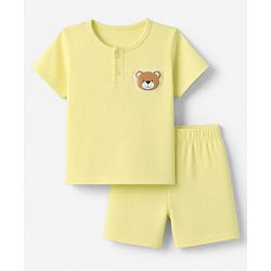 Babyhug 100% Cotton Knit Half Sleeves Bear Patch T-Shirt & Shorts - Yellow
