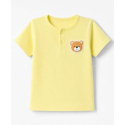 Babyhug 100% Cotton Knit Half Sleeves Bear Patch T-Shirt & Shorts - Yellow
