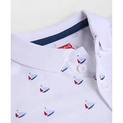 Babyhug 100% Cotton Single Jersey Knit Half Sleeves T-Shirt and Shorts Set With Boat Print - Blue & White