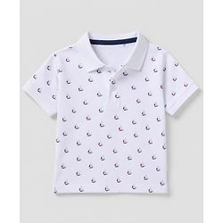 Babyhug 100% Cotton Single Jersey Knit Half Sleeves T-Shirt and Shorts Set With Boat Print - Blue & White