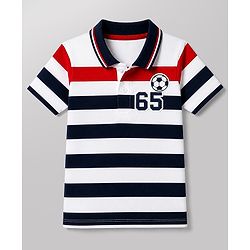Babyhug 100% Cotton Single Jersey Knit Half Sleeves Striped T-Shirt & Shorts Set With Varsity Print - Red