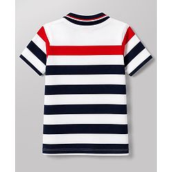 Babyhug 100% Cotton Single Jersey Knit Half Sleeves Striped T-Shirt & Shorts Set With Varsity Print - Red